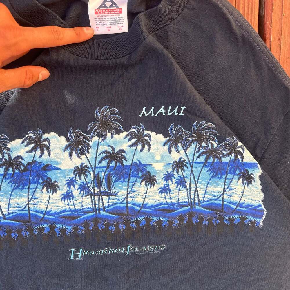 Hawaiian Islands Brand Maui Palm Tree Graphic T-Shirt Size L